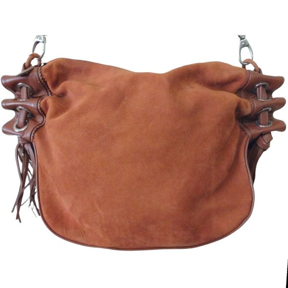 John Cole Womens Brown Suede Full Grain Leather Hobo Western Saddle Bag Purse - Picture 4 of 12